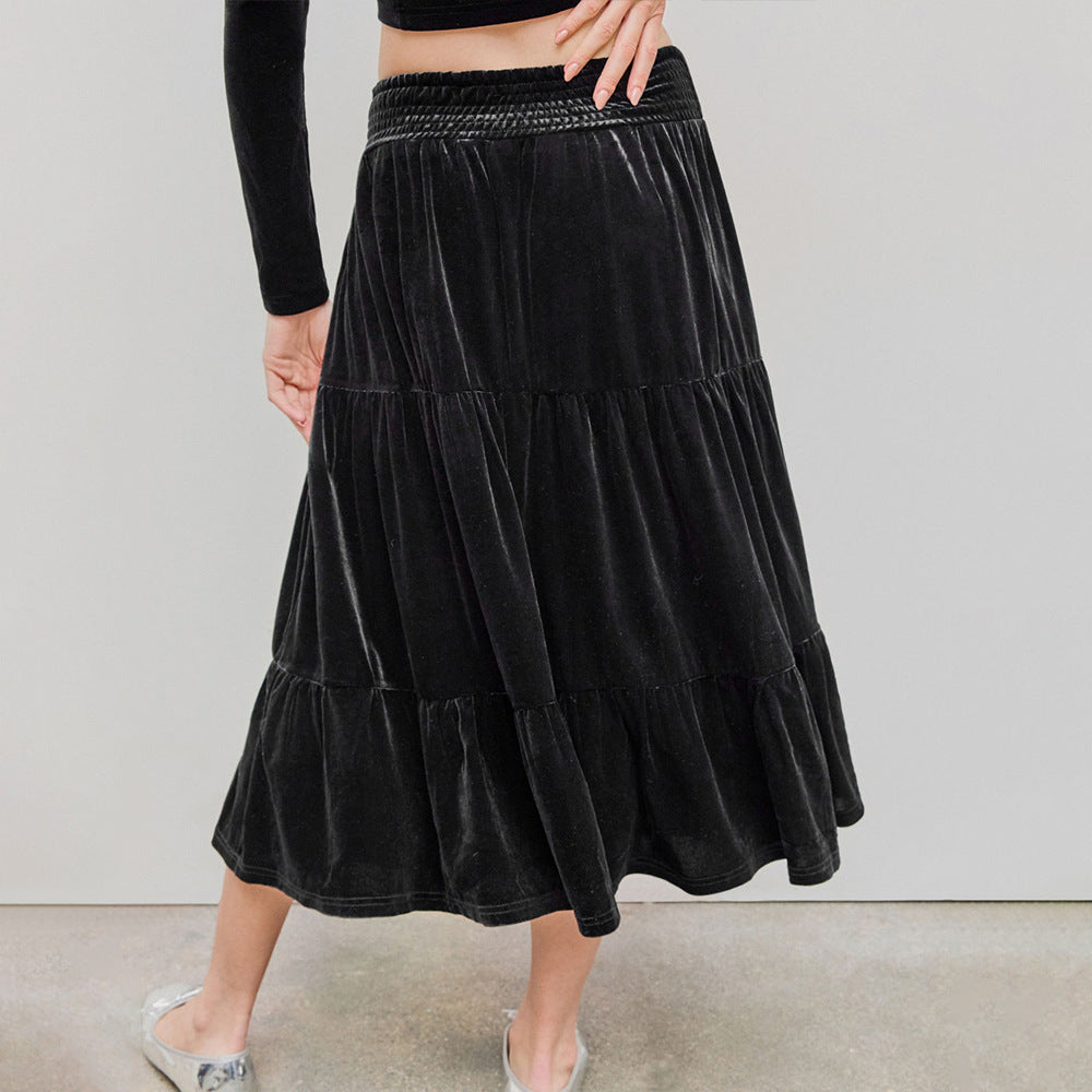Women's Mid Length Lotus Leaf Velvet Skirt
