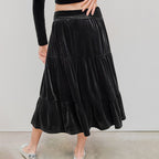 Women's Mid Length Lotus Leaf Velvet Skirt