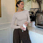 Women's Women Clothing Summer Sexy Slim Fit Slim Backless Solid Color Long-Sleeved Top
