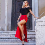 Three Dimensional Floral Bandage Split Long Skirt