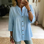 Spring Summer Cotton Linen Shirt Women Casual Retro Artistic Solid Color Three Quarter Length Sleeve Top Women