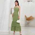 Women's Green Lace Fishtail Spaghetti Strap Party Dress