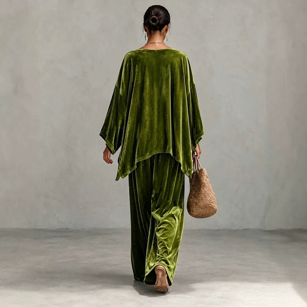 Women's Velvet Wide-Leg Long-Sleeve Top and Pants Two-Piece Set