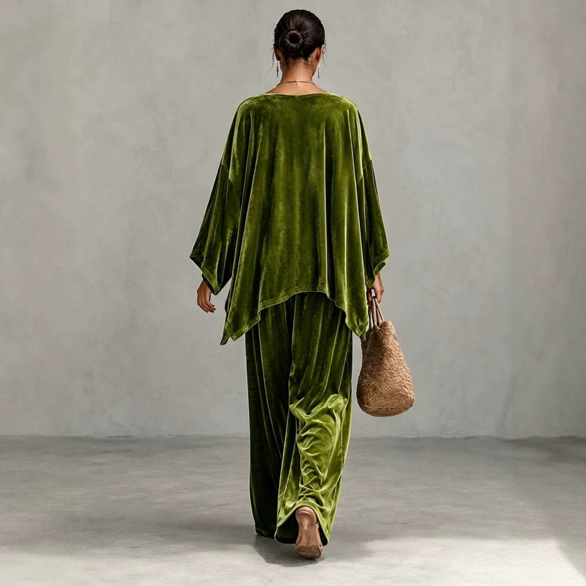 Women's Velvet Wide-Leg Long-Sleeve Top and Pants Two-Piece Set