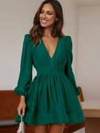Pleated Ruffled French Midi Dress