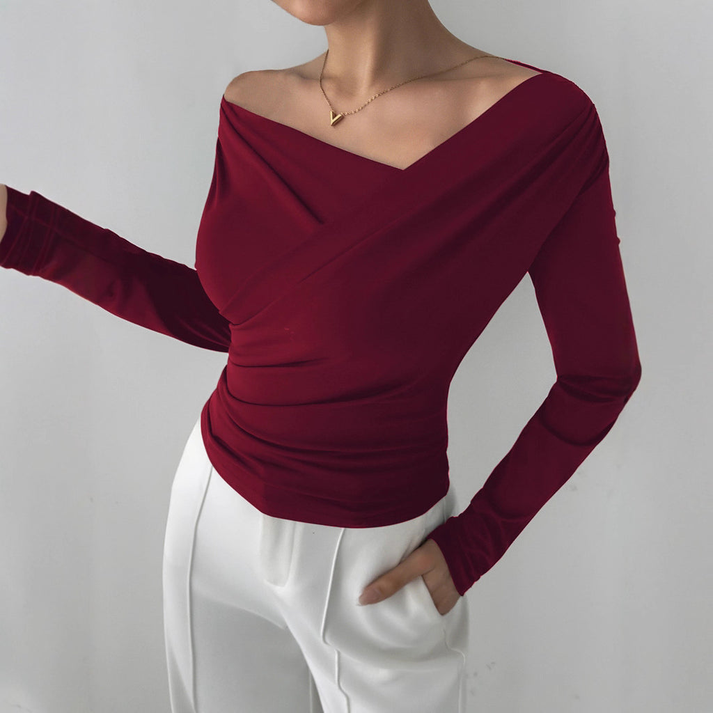 Shoulder-Baring Fitted Long Sleeve Office Top