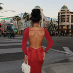 Holiday Long Sleeve Backless Bow Dress