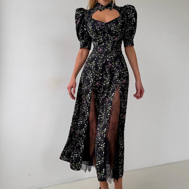 Lace Stitching Hollow Out Cutout out Elegant Dress Women Polo