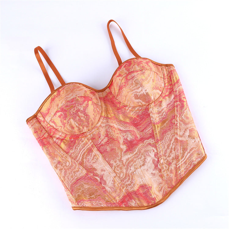 Women's Orange Double Shoulder Strap With Cup Women Tube Top Court Body Shaping Top