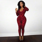 Women's Leopard Print Long-Sleeve Jumpsuit