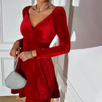 Women's Elegant Red Dress All Matching Elegant V neck
