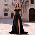 Women's Black Camisole Off-Shoulder Mesh See Through Dress Waist Satin Split Light