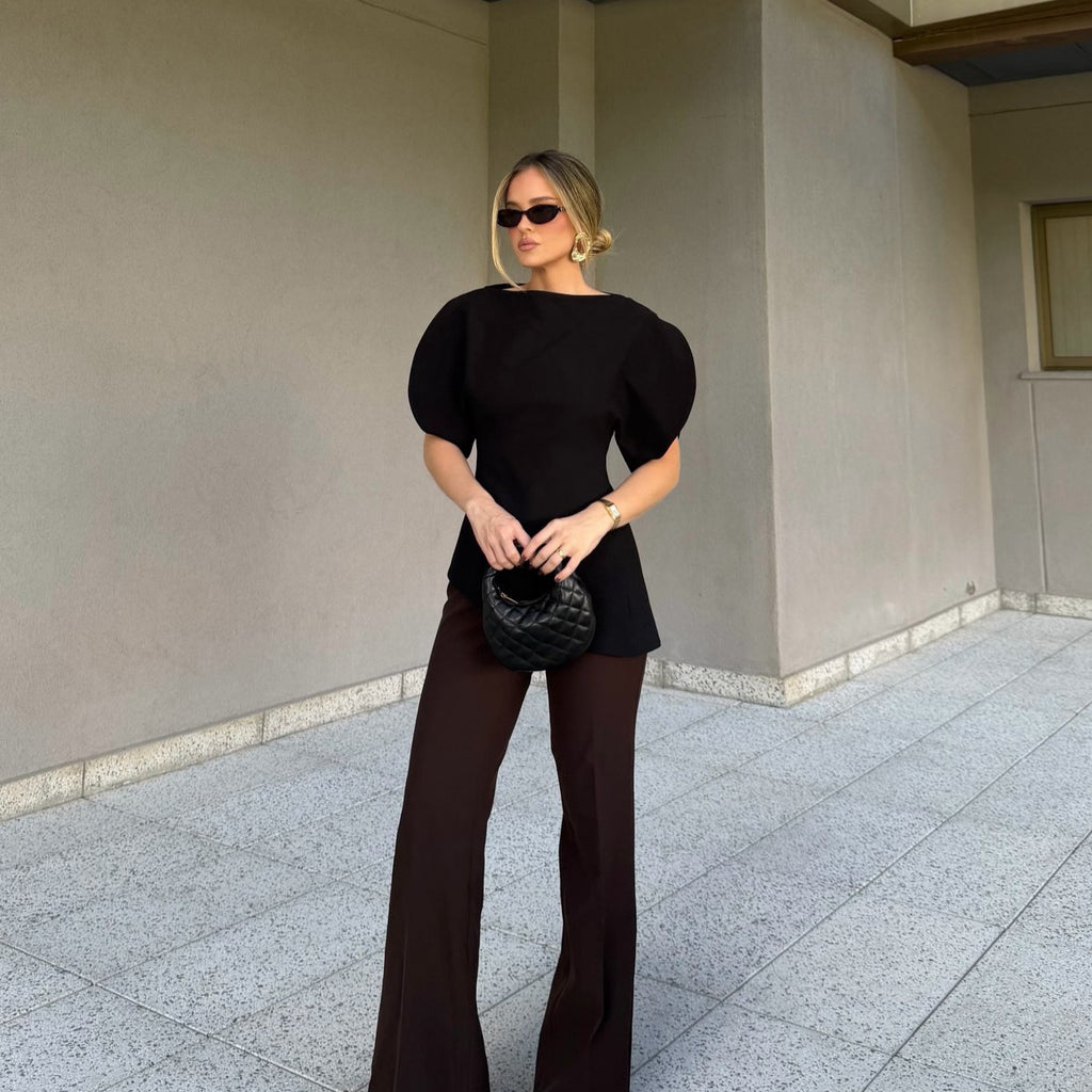 Niche Design Black Short Sleeve Wide Waist Slimming Shirt