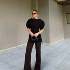 Niche Design Black Short Sleeve Wide Waist Slimming Shirt