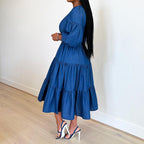 Round-Neck Half-Sleeve Denim Dress