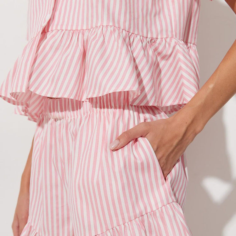 Striped Cardigan Top & Shorts Set