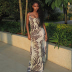 Women's Brown Pattern Maxi Cami Dress