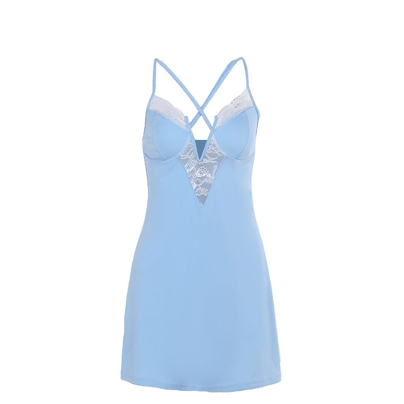 Women's Lace-Trim V-Neck Mini Dress