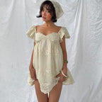 Women's Lace-Embroidered Puff Sleeve Mini Dress