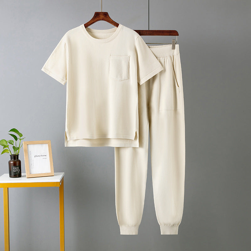 Summer Harem Pants Short-Sleeve Solid Color Casual Two-Piece Set