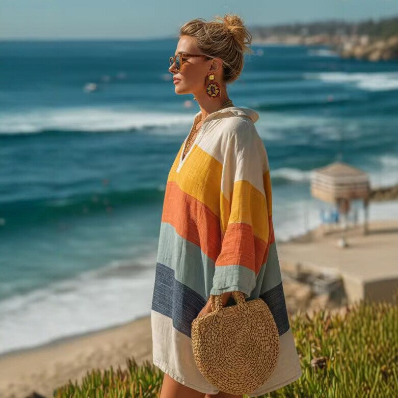 Women's Bohemian Striped V-Neck Vacation Top