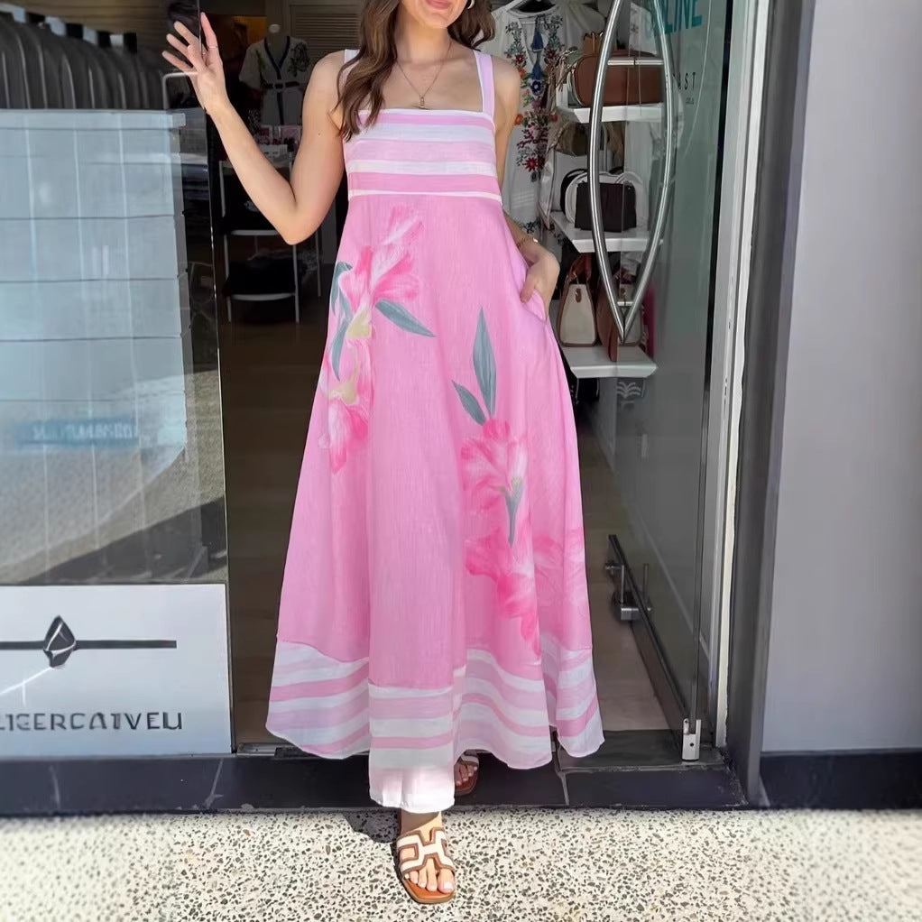 Printed Off-Shoulder Expansion Vacation Maxi Dress