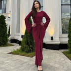 Women's Crew-Neck Tie-Waist Long-Sleeve Maxi Dress