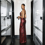 Women's Halter Backless Sequin Maxi Dress
