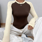 Women's Color Block Contrast Long Sleeve Top