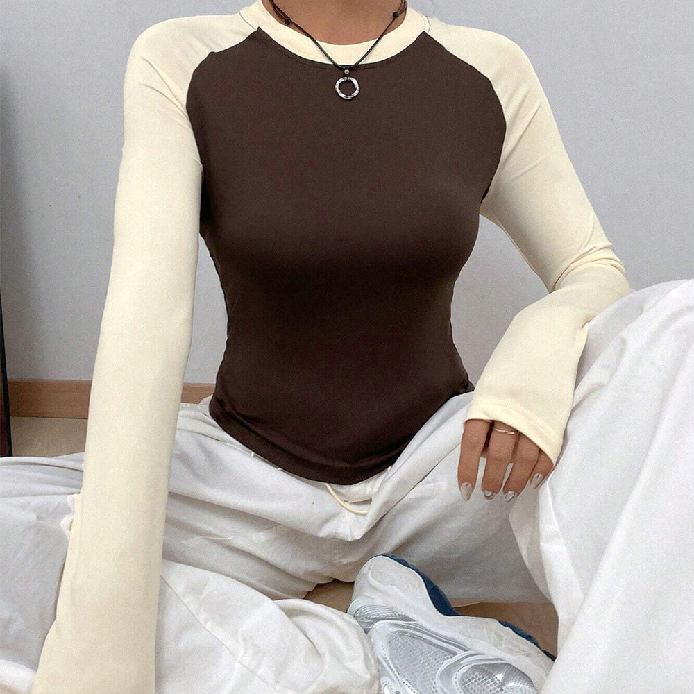 Women's Color Block Contrast Long Sleeve Top