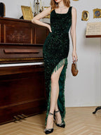 Women's Slim Fit Women's Senior Nightclub Sequin Tassel Dress
