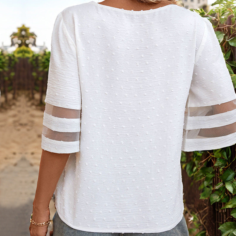 Women's Summer Women Gauze Stitching Half Sleeve White Top For Women