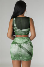 Women's Mesh Floral Print Coordinated Coordinated Two-Piece Set