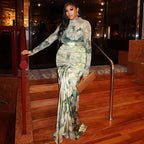Women's Printed Waist Wrap Slim Dress Two-Piece Set