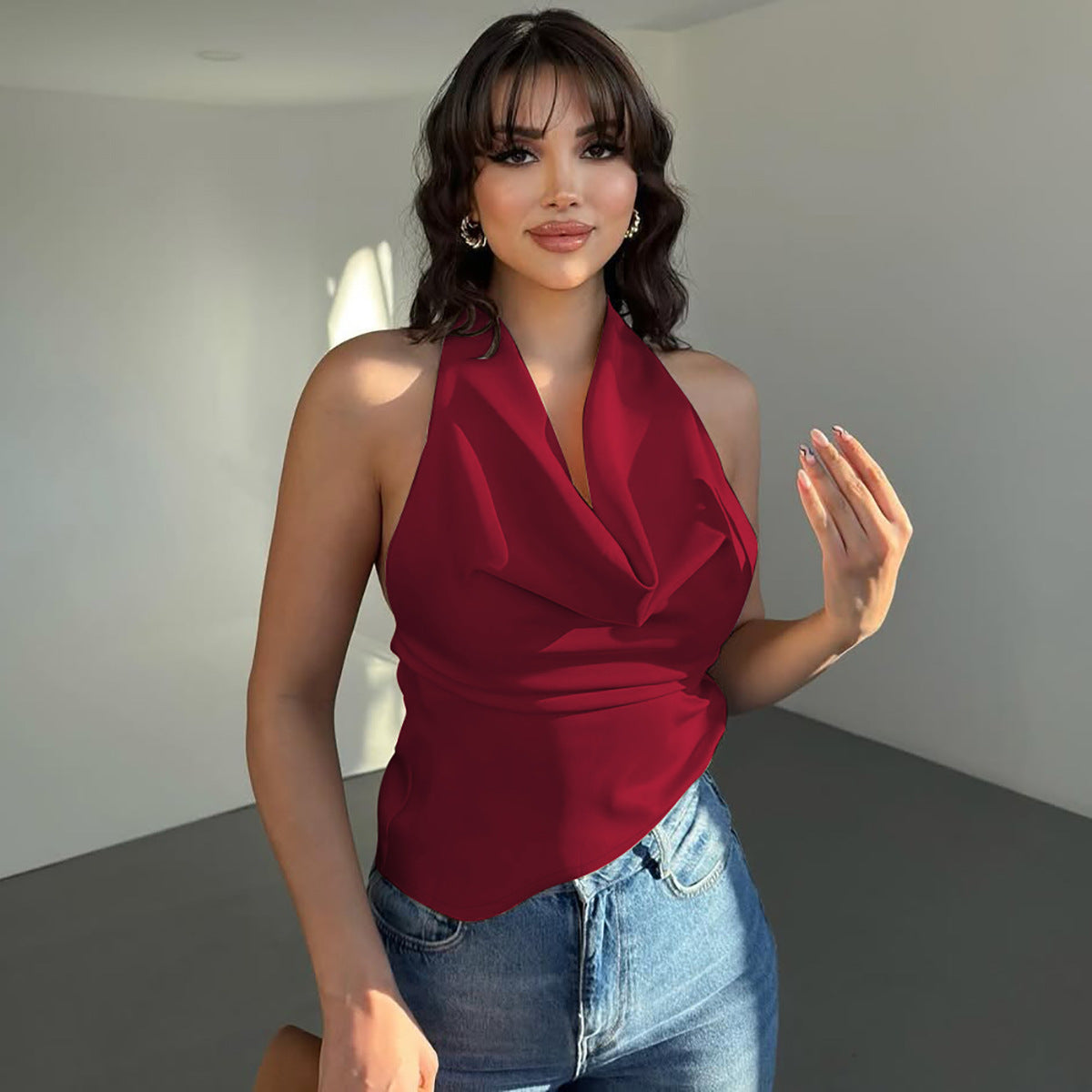 Women's Backless Solid Color Ruched Tube Top