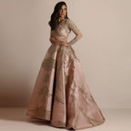 Pink Sequin V-Neck Long-Sleeve A-Line Maxi Dress