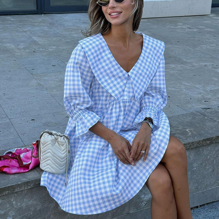 Blue Plaid A-Line Dress