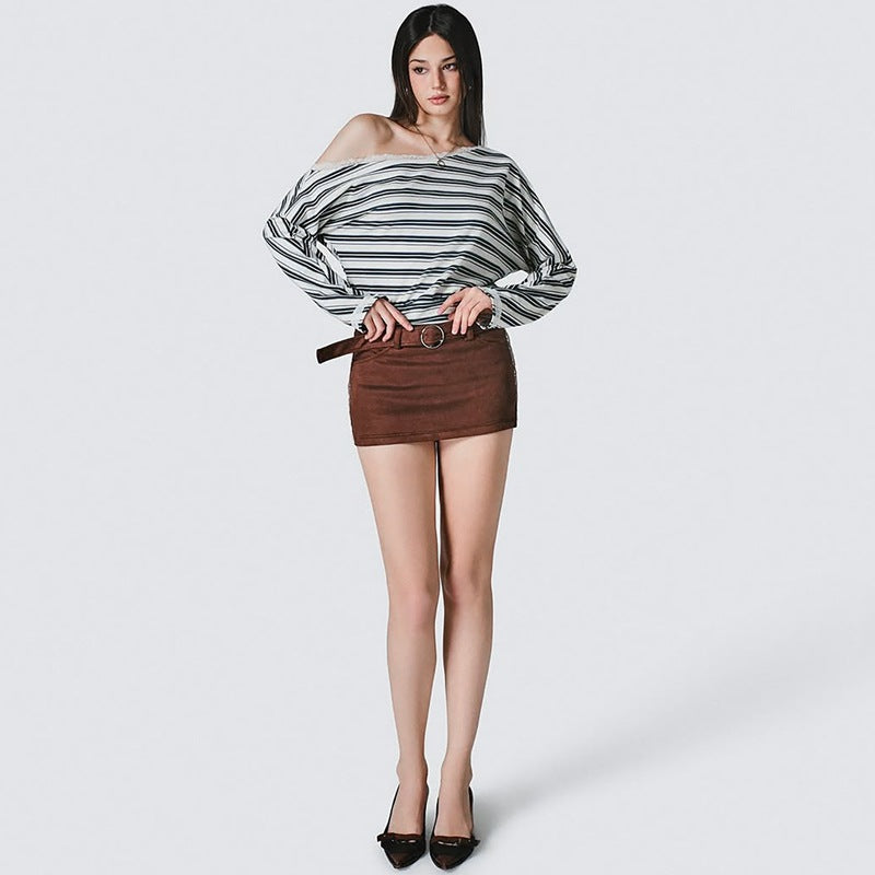 Women's Striped Lace Knit Long Sleeve Top