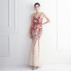 Women's Sequin Mesh Beaded Elegant Long Fishtail Sequin Sexy Dress