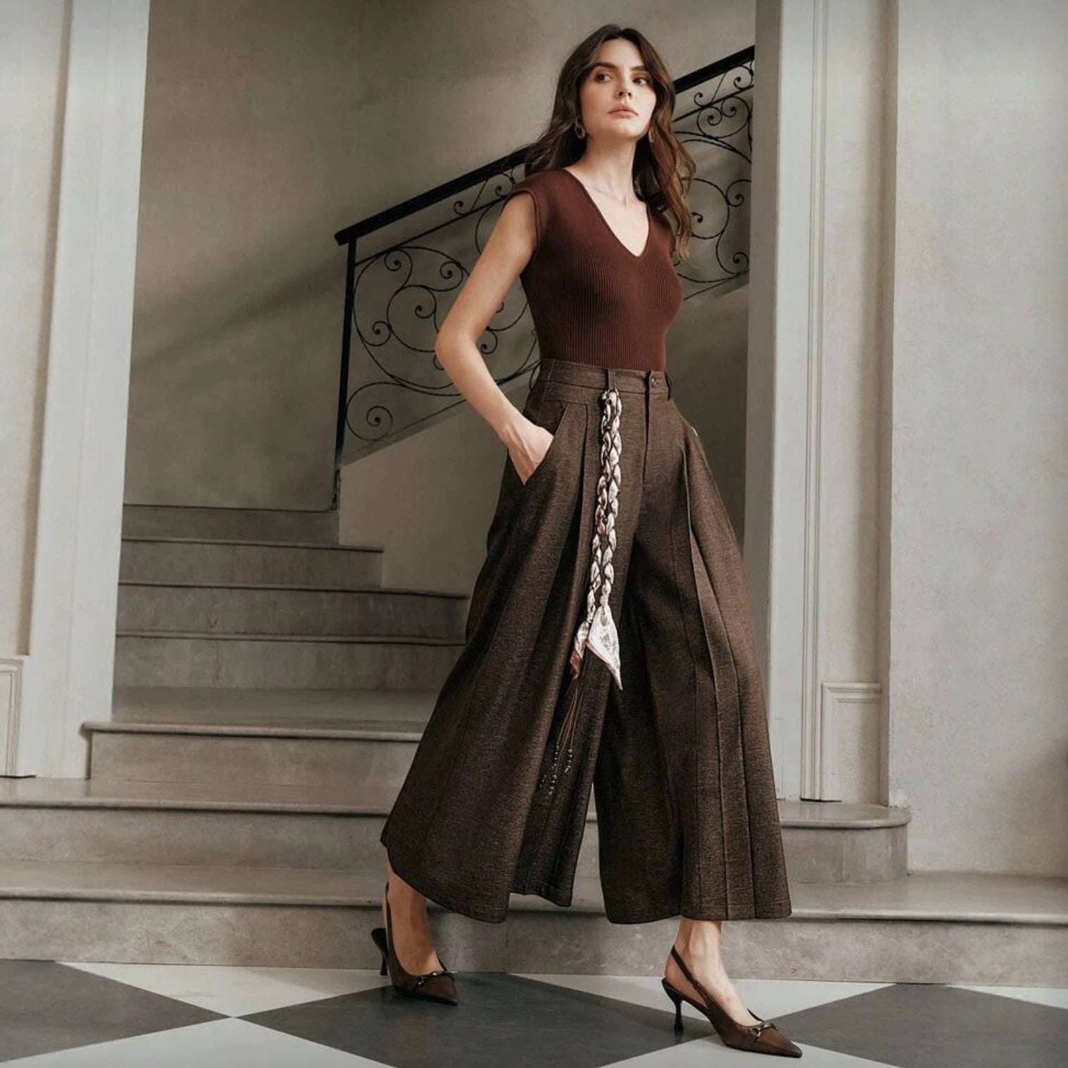 Retro Affordable Luxury Design Loose Slimming Casual Pants High End High Waist A line Small Wide Leg Pants