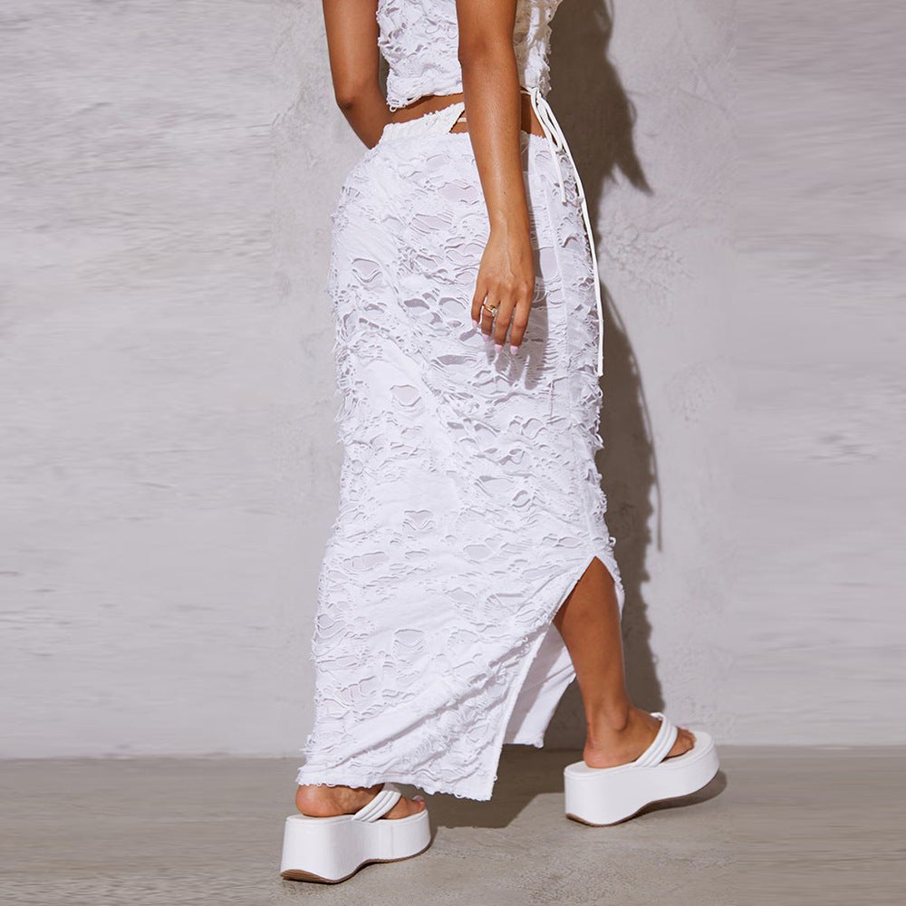 Women's Double Layer Cutout Ripped Coordinated Two-Piece Set