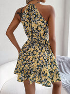 Women's Spring Summer Casual Tied Lotus Leaf Large Swing Floral Dress Women Clothing