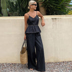 Women Summer Denim Sleeveless Overall Skirt Two Piece Sets