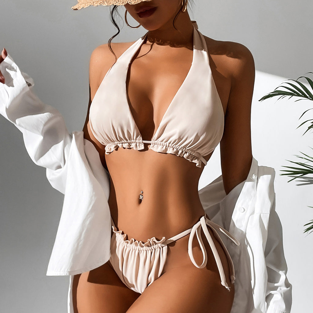 Halter Solid One-piece Swimwear