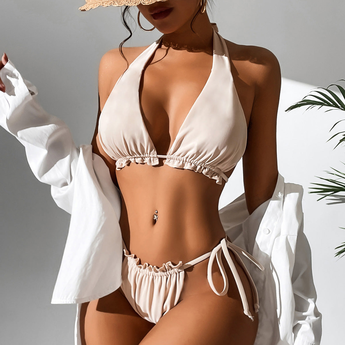 Halter Solid One-piece Swimwear