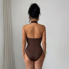 Summer Sexy Halter Deep V Plunge neck Ring Hollow Out CO