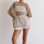 Sequined Sheer Cutout Long Sleeve Top
