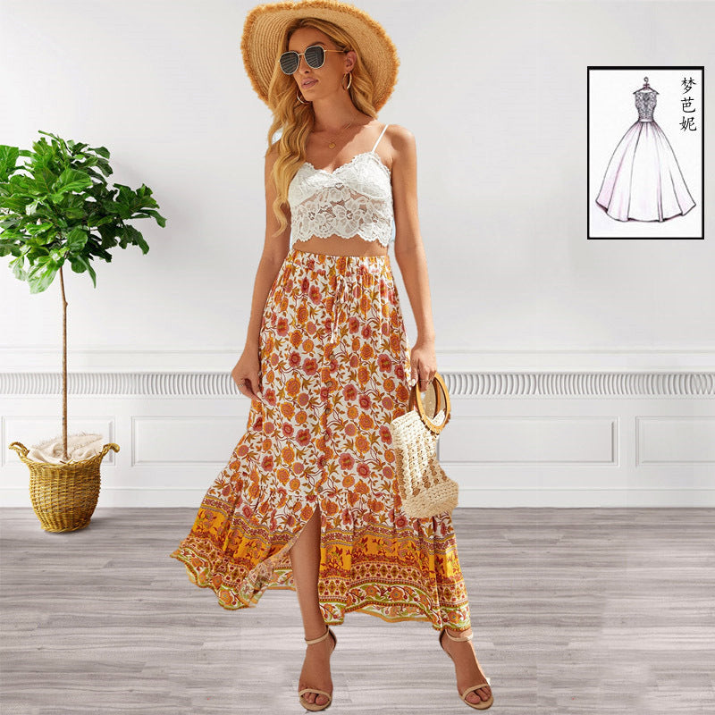 Rayon Printed Bohemian Holiday Swing Skirt