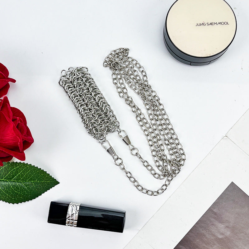 Metal Chain Hand Woven Beads Unique Punk Lipstick Storage Bag
