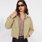 Women's Spring Autumn Khaki Short Work Clothes Coat Office Collared Stand Collar Multiple Wear Zipper Jacket for Women